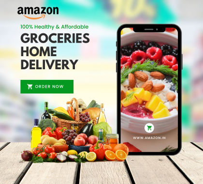 Groceries Home Delivery With Mobile App Facebook Post (420 x 380 px)